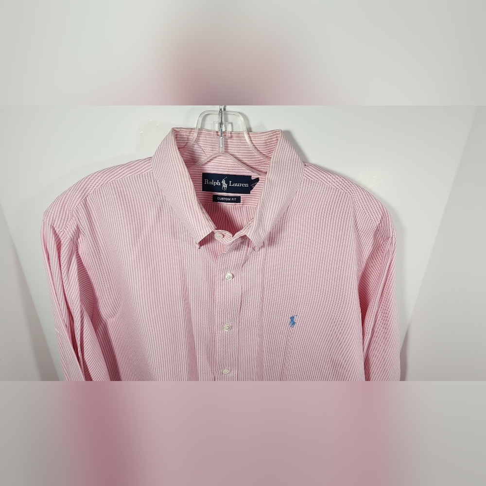 VINTAGE Polo Ralph Lauren Custom Fit Shirt Men's 16 1/2 32/33 Striped Pink White - Picture 4 of 14